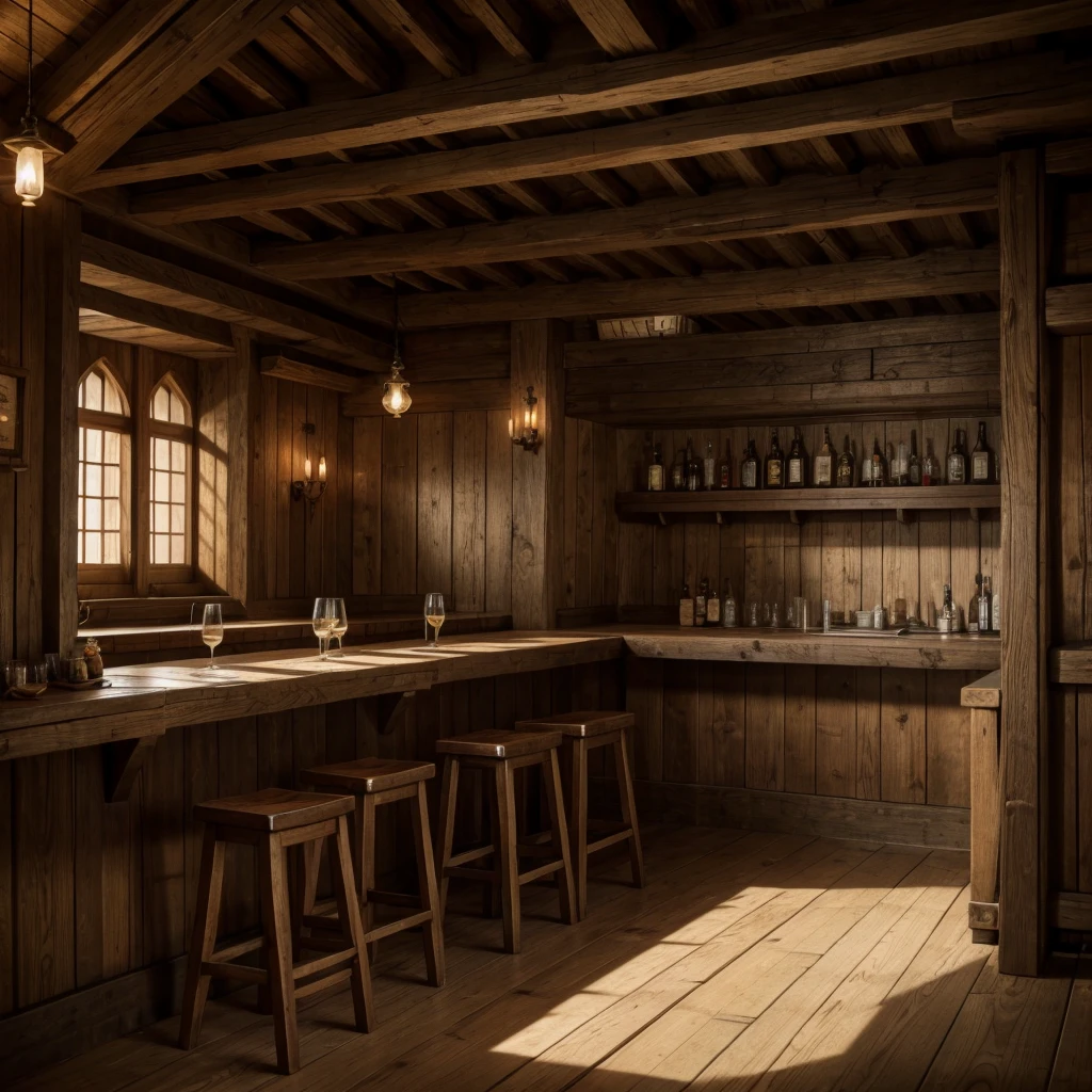 Empty medieval tavern, illustrated style