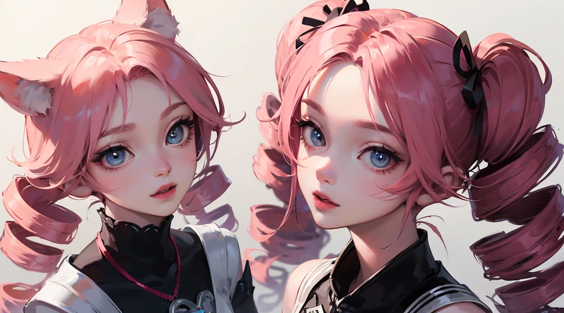 Octane Rendering、(Hyper Detail: 1.15)、(Soft Light、sharp: 1.2)、Photorealistic、Cute Fantasy Princess、Practice shooting small guns、(pink hair, twin tails twin drill, show your forehead, blue eyes, The girl has fox ears