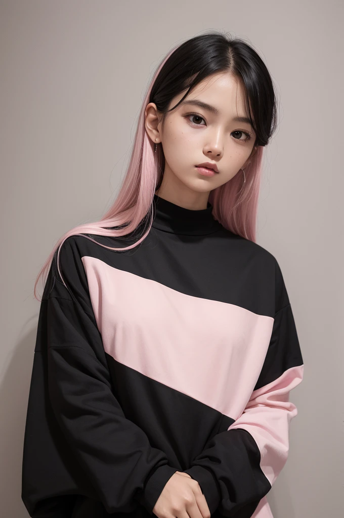 a black team shirt with minimalist details in baby pink
