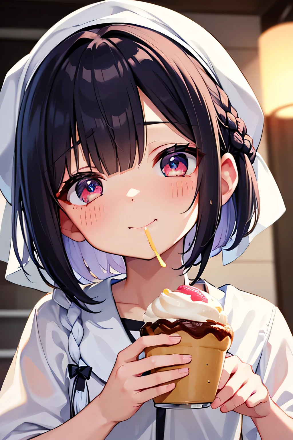 Highest quality、High resolution、Detailed Background、(Beautiful face in every detail:1.4)、Anatomically correct、Normal number of fingers、(Detailed eyes:1.2)、Teenage Girl、Highly detailed face、cute hair color、Braided bob cut、Braided Ponytail、Cute gestures、Cowboy Shot、
Hot summer day、My daughter has a red ice cream in her hand、Pop it into your mouth、Love the sweet and sour taste、
Make a squelching sound、Desperately licking to eat quickly、
Don't melt in a hurry、The sight of people stuffing their cheeks with each bite、Occasionally sticking out his tongue、Lick the rest of the ice cream、
With big eyes showing joy、I still want to eat more、
Ice creams arranged on top of ice packs、They look like they're happily wondering which color to choose next.、
Just seeing your smile makes me happy、The sight of him eating with fascination、cute