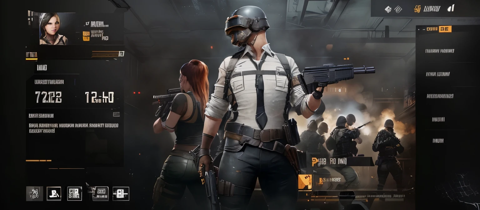 a close up of a player in a pub with a gun, in pubg, squad fighting enemy, game overlay, in - game, in-game, profile picture 1024px, loadscreen”, gameplay screenshot with ui, smooth in _ the background, pc game with ui, promo art, ingame image, key art, game cover, thicc build