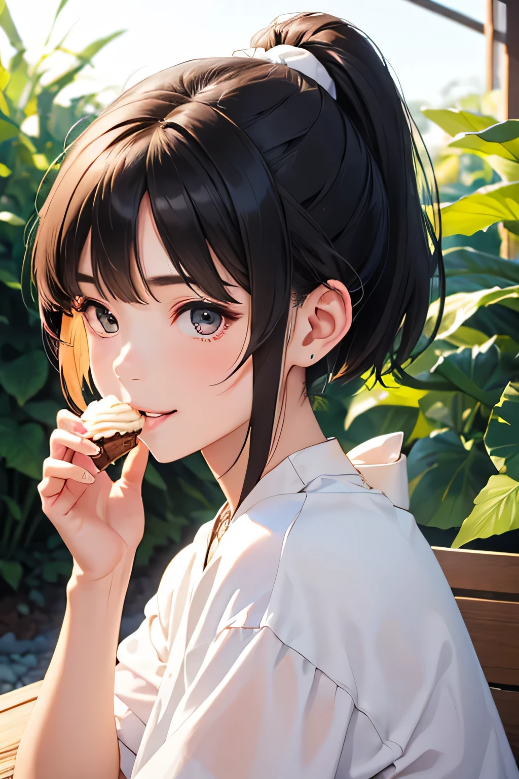 Highest quality、High resolution、Detailed Background、(Beautiful face in every detail:1.4)、Anatomically correct、Normal number of fingers、(Detailed eyes:1.2)、Teenage Girl、Highly detailed face、cute hair color、Braided bob cut、Braided Ponytail、Cute gestures、Cowboy Shot、

Hot summer day、My daughter has a red ice cream in her hand、Pop it into your mouth、Love the sweet and sour taste、
Make a squelching sound、Desperately licking to eat quickly、
Don&#39;t melt in a hurry、The sight of people stuffing their cheeks with each bite、Occasionally sticking out his tongue、Lick the rest of the ice cream、
With big eyes showing joy、I still want to eat more、
Ice creams arranged on top of ice packs、They look like they&#39;re happily wondering which color to choose next.、
Just seeing your smile makes me happy、The sight of him eating with fascination、cute