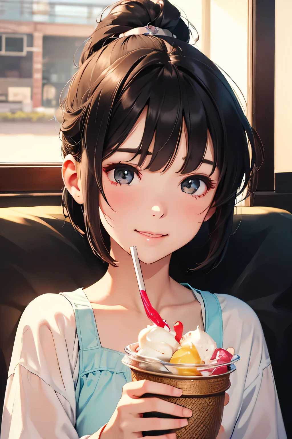 Highest quality、High resolution、Detailed Background、(Beautiful face in every detail:1.4)、Anatomically correct、Normal number of fingers、(Detailed eyes:1.2)、Teenage Girl、Highly detailed face、cute hair color、Braided bob cut、Braided Ponytail、Cute gestures、Cowboy Shot、
Hot summer day、My daughter has a red ice cream in her hand、Pop it into your mouth、Love the sweet and sour taste、
Make a squelching sound、Desperately licking to eat quickly、
Don't melt in a hurry、The sight of people stuffing their cheeks with each bite、Occasionally sticking out his tongue、Lick the rest of the ice cream、
With big eyes showing joy、I still want to eat more、
Ice creams arranged on top of ice packs、They look like they're happily wondering which color to choose next.、
Just seeing your smile makes me happy、The sight of him eating with fascination、cute