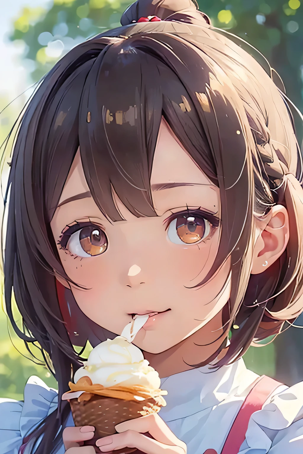 Highest quality、High resolution、Detailed Background、(Beautiful face in every detail:1.4)、Anatomically correct、Normal number of fingers、(Detailed eyes:1.2)、Teenage Girl、Highly detailed face、cute hair color、Braided bob cut、Braided Ponytail、Cute gestures、
Hot summer day、My daughter has a red ice cream in her hand、Pop it into your mouth、Love the sweet and sour taste、
Make a squelching sound、Desperately licking to eat quickly、
Don't melt in a hurry、The sight of people stuffing their cheeks with each bite、Occasionally sticking out his tongue、Lick the rest of the ice cream、
With big eyes showing joy、I still want to eat more、
Ice creams arranged on top of ice packs、They look like they're happily wondering which color to choose next.、
Just seeing your smile makes me happy、The sight of him eating with fascination、cute