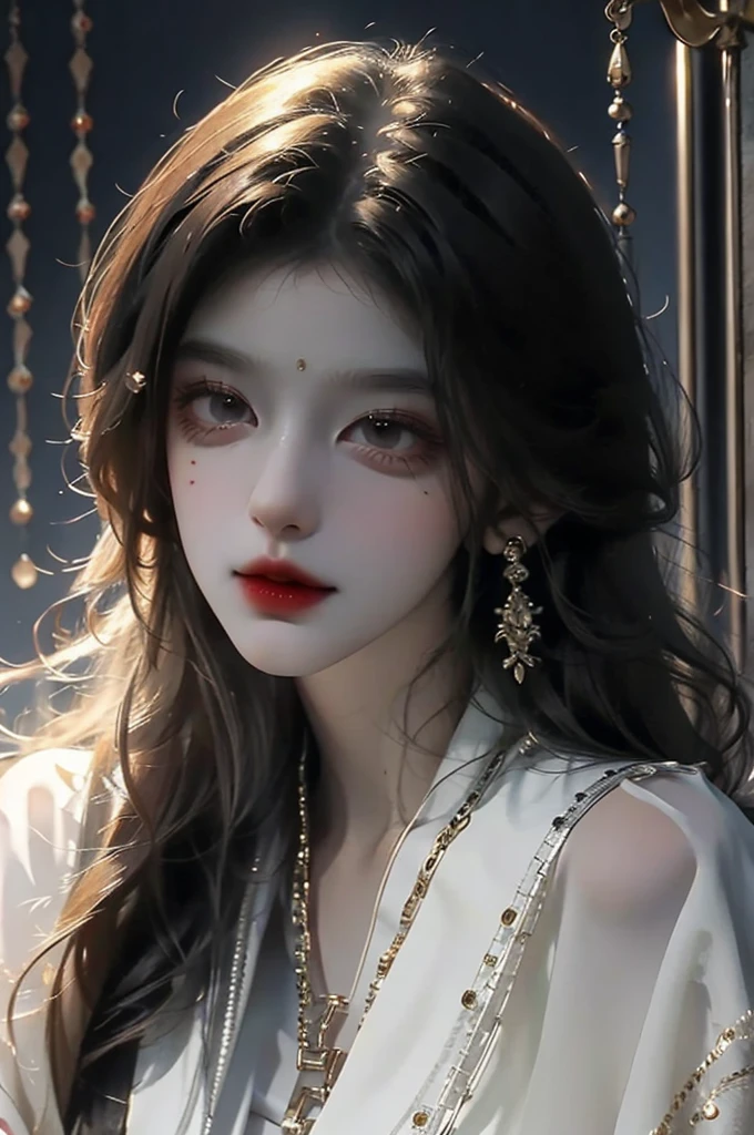 A lot of money is pouring down Beautiful woman in chains Blood-sucking demon