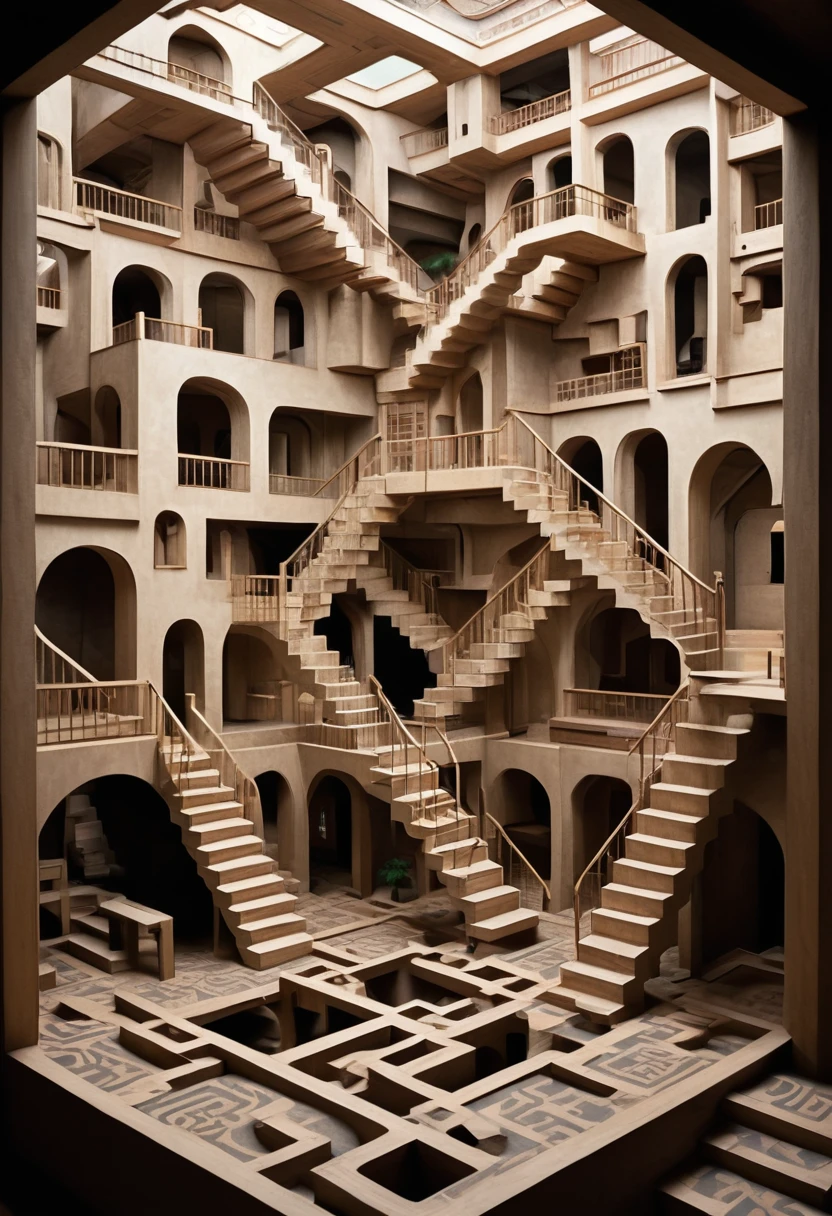 Infinitely large extra-dimensional space in a non-symmetrical MC Escher labyrinth style. It consists of several living rooms, various corridors, various endless halls and many stairs in a Japanese style. There is no ceiling. It has a distorted sense of gravity, allowing the rooms to be upside down or perpendicular to the stairs. Its physics is distorted. Its structure and random layout.