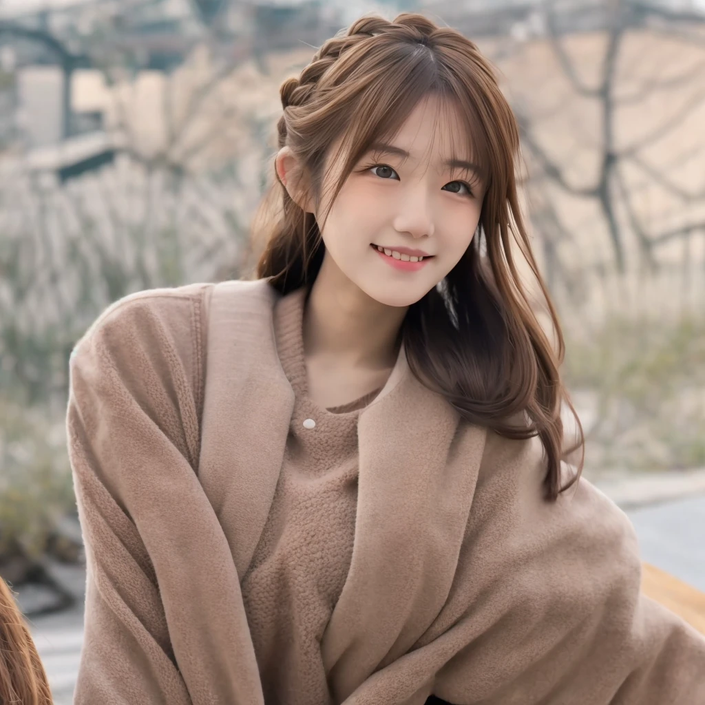 1girl, solo, (Best quality:1.0), (masterpiece:1.0), photorealism, ultra detailed, realistic, (brown hair:1.1), (brown eyes), braided bun hair, (medium breasts:1.1), slender, BREAK (japanese:1.2), full body, outdoor, Ambient occlusion, light smile, 18yo,,