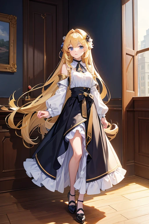 masterpiece, Highest quality, High resolution,Follow the on-screen instructions、Anime Style、One Girl、Princess、Beautiful girl with long blonde hair、Hold the hem of a skirt