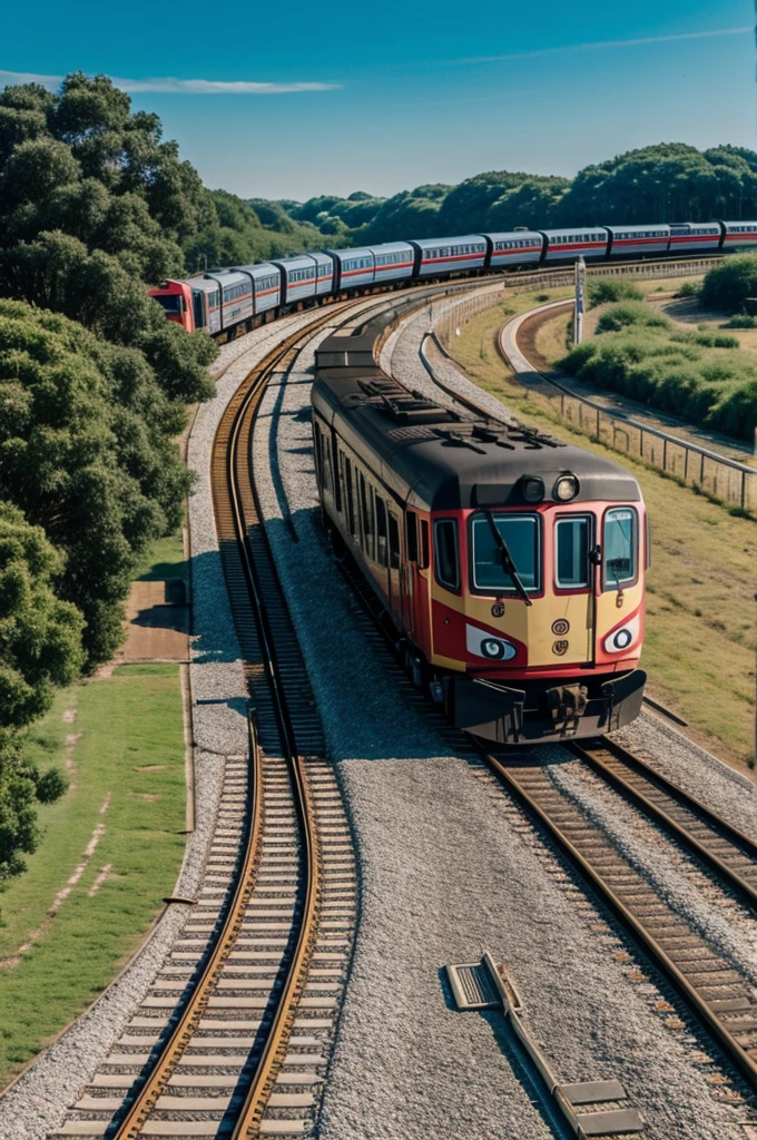 An animated train outside 