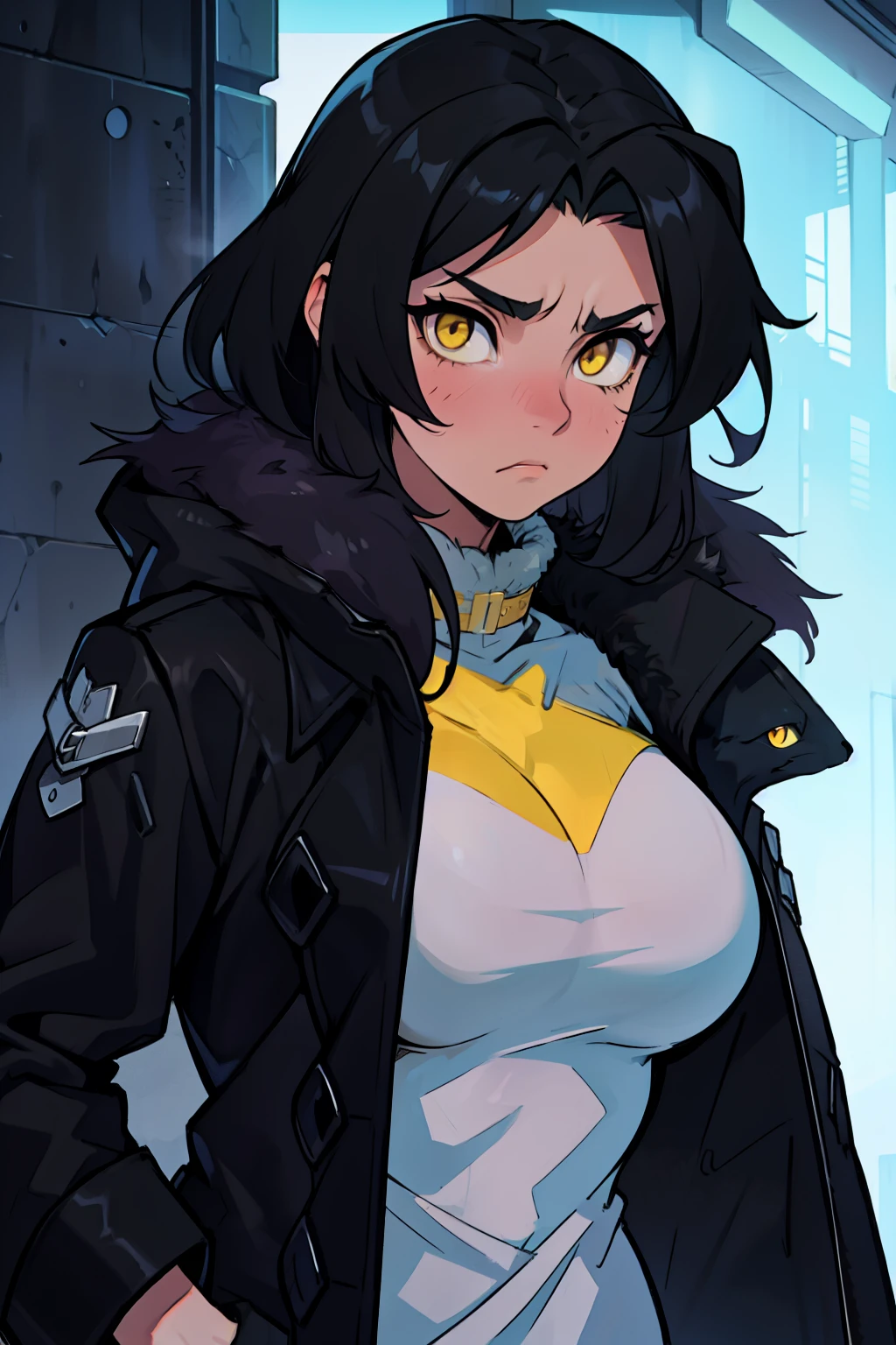 sad girl muscular girl large breasts yellow eyes black hair fur coat fur coat fur coat fur coat fur coat fur coat fur coat
