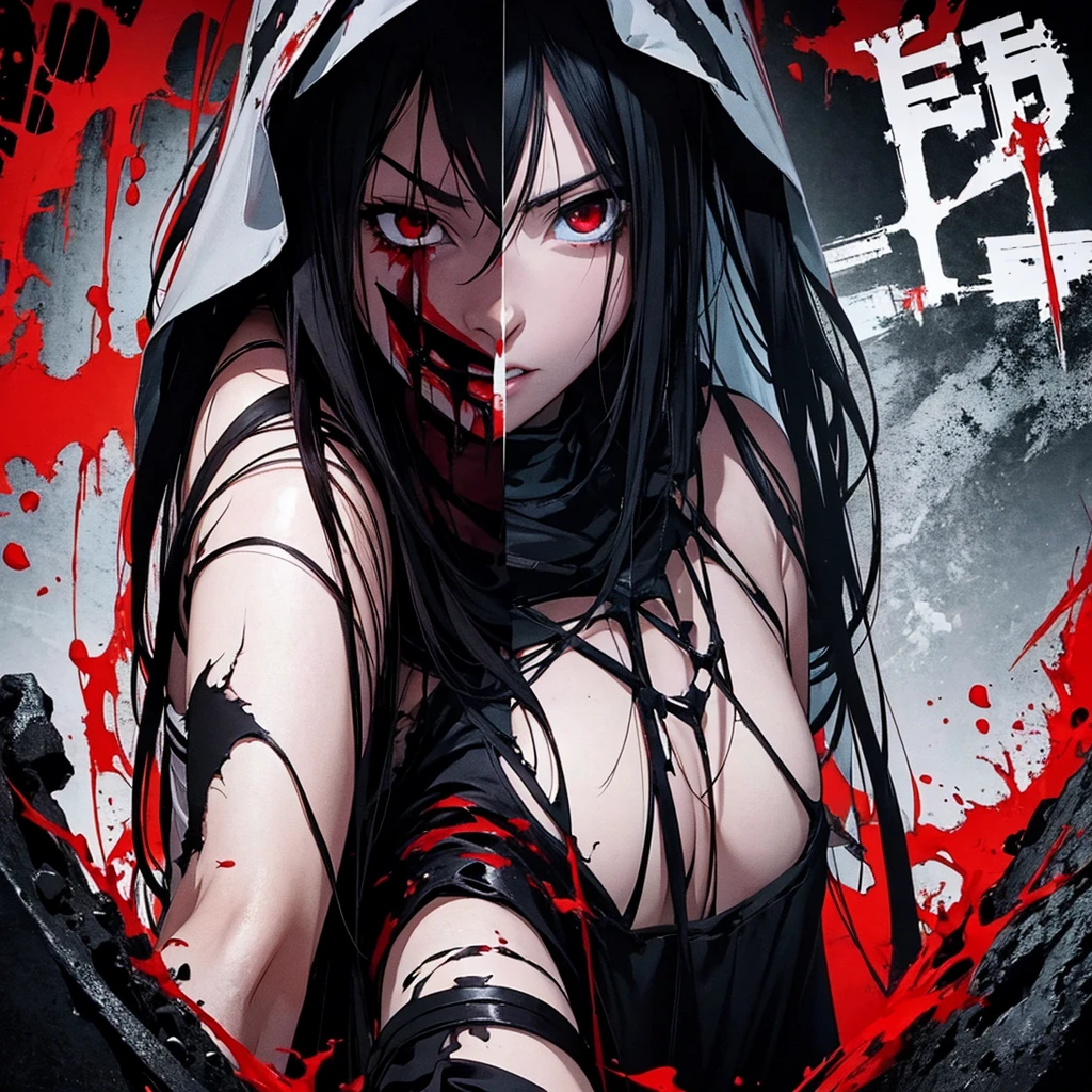 Poster of slasher horror film in anime title overnight between heaven and hell