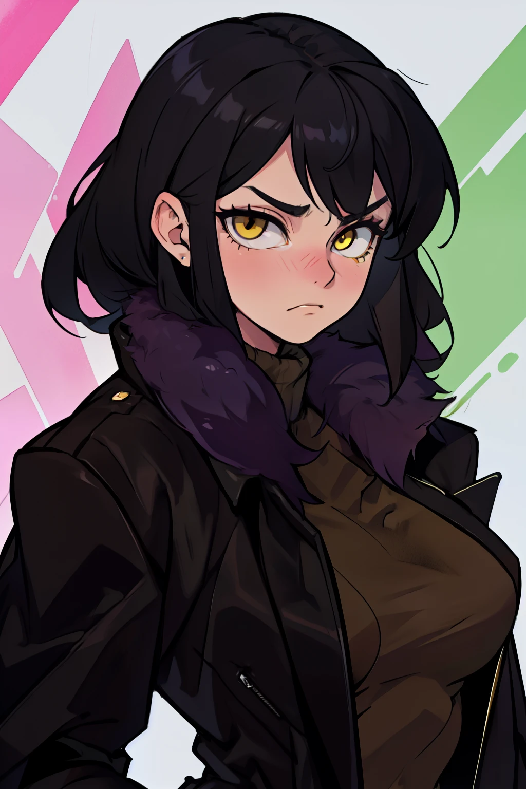 sad girl muscular girl large breasts yellow eyes black hair fur coat fur coat fur coat fur coat fur coat fur coat fur coat