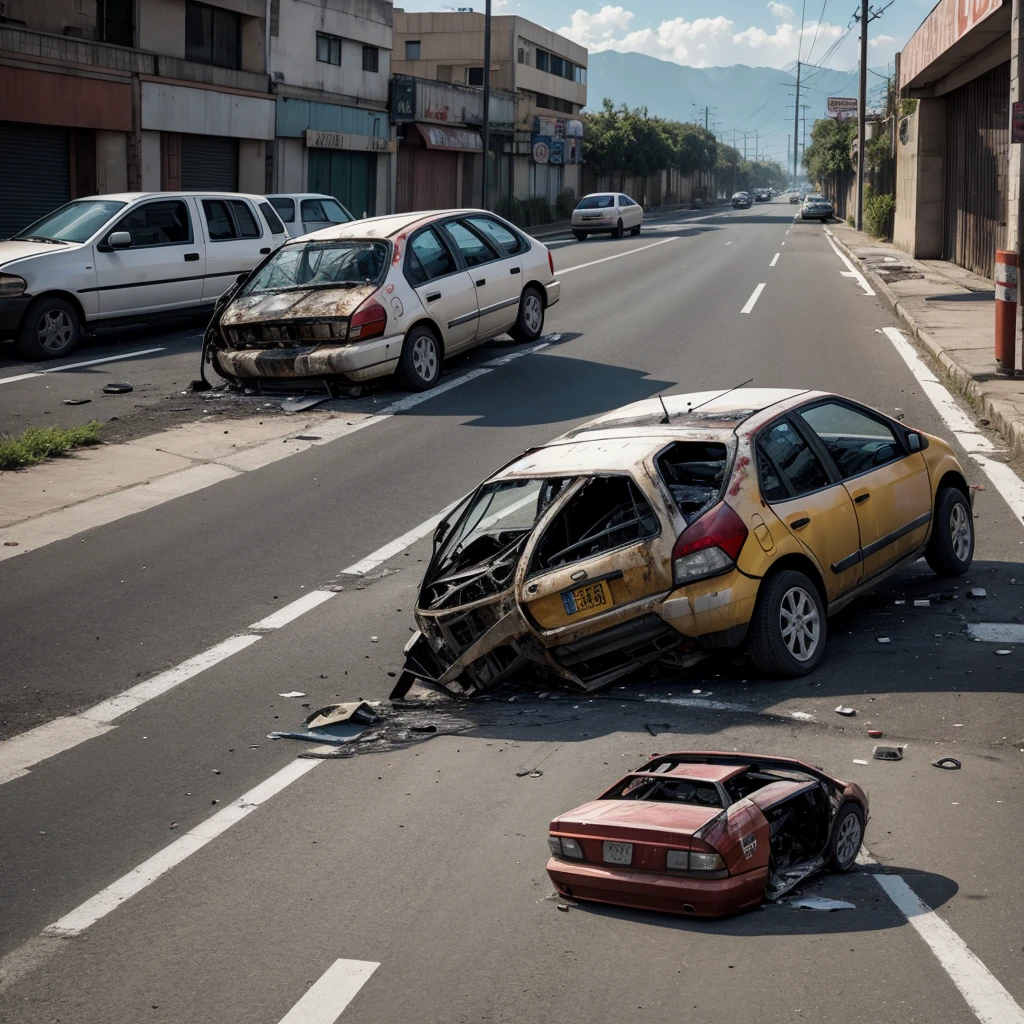 Create image of a brutal road accident 