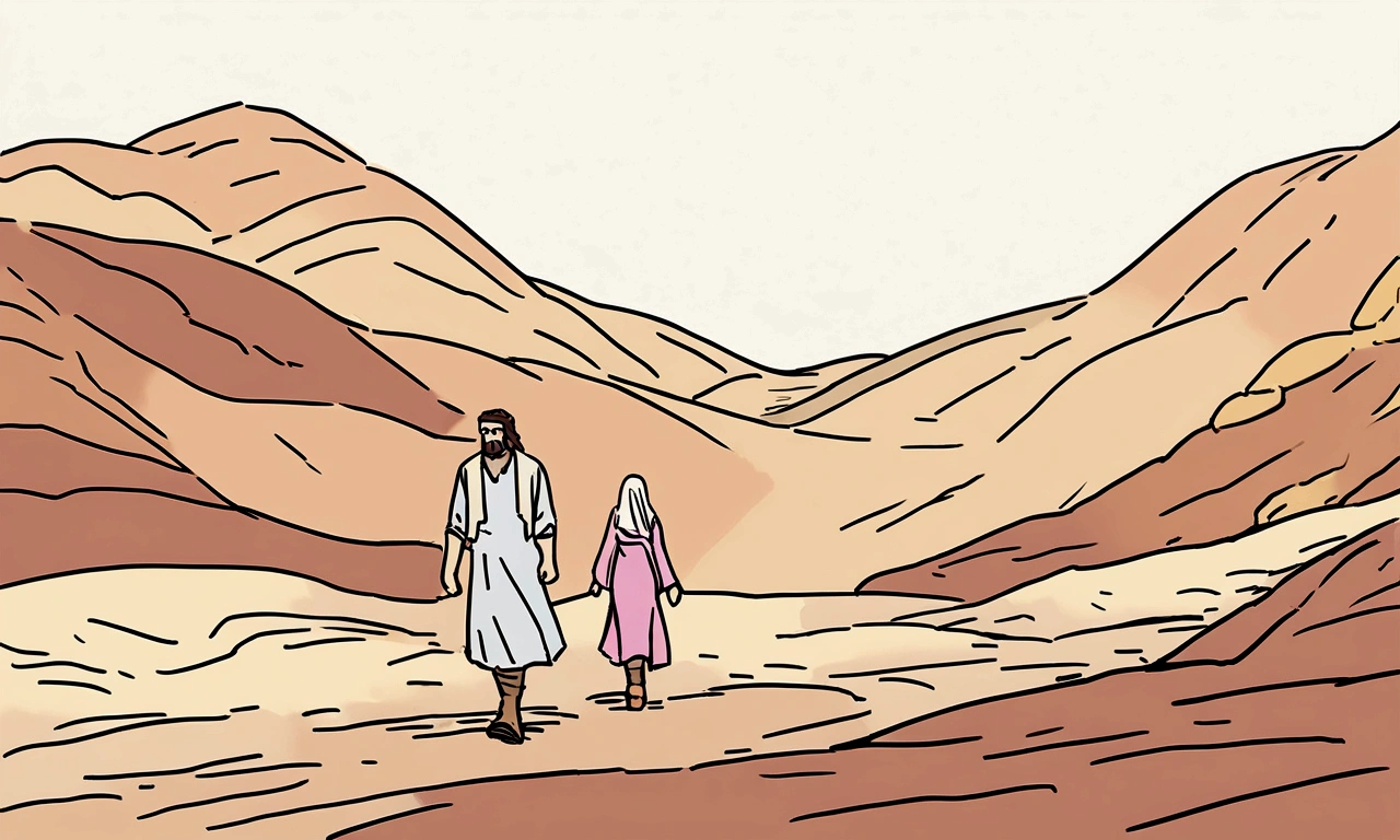 Abraham and Sarah walking in the desert, based on the bible history