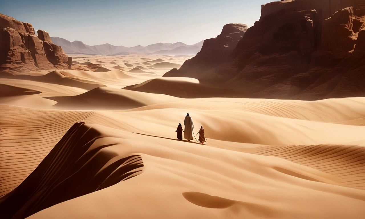 Abraham and Sarah walking in the desert, based on the bible history
