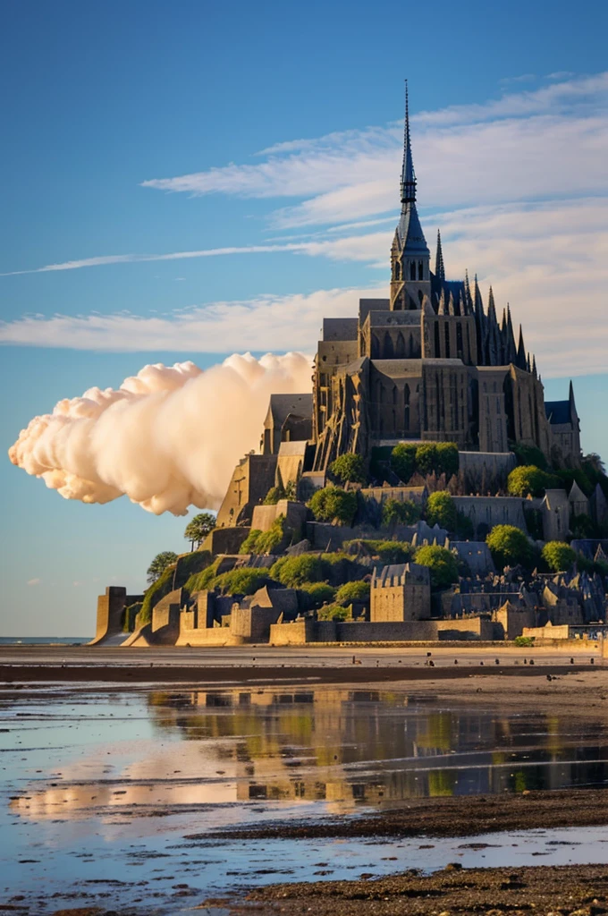 Bombe nucleaire mont Saint-Michel, des soldats squelettes courent avec leurs Kalashnikovs