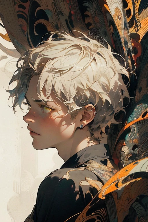 Realistic, (Masterpiece, Superior Quality, Best Quality, Official Art, Beauty and Aesthetics: 1.2), Very Detailed, Fractal Art, Colorful, More Detailed, Zentangle, (Abstract Background: 1.5) (1adult: 1.3), God, Golden Hair, Short Hair, (Bright Yellow Eyes), Mysterious, (Magic), Ice, Beautiful Man, Egyptian Style