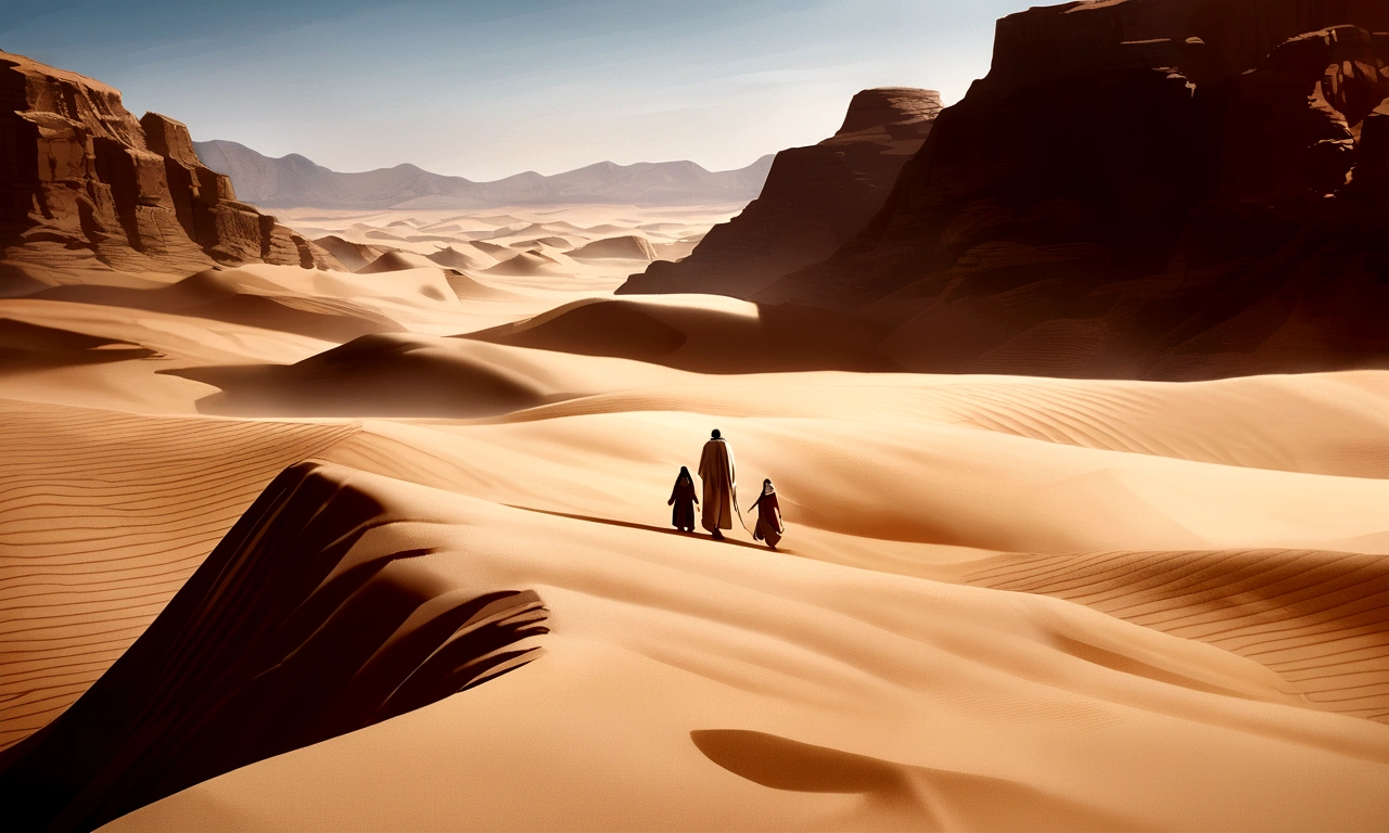 Abraham and Sarah walking in the desert, based on the bible history