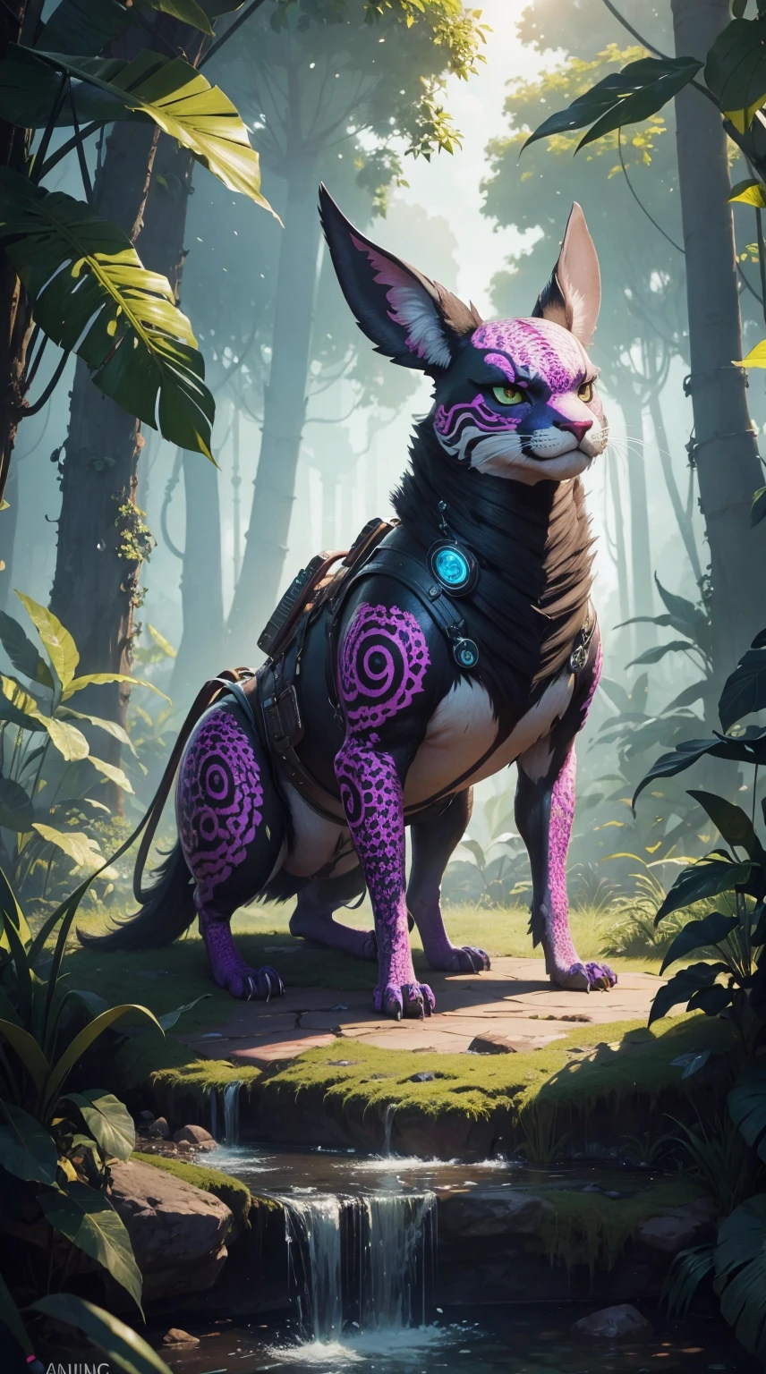 Future genetic engineering will incorporate living organisms into your artwork, Covered by fauna, flora. Alebrije, artwork, hiper HD, Axonometric view, Jungles. cyberpunk