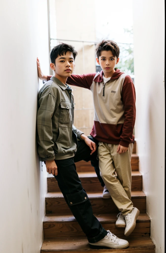 Three boys standing and posing for photo