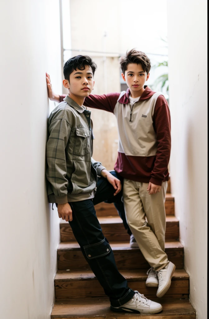 Three boys standing and posing for photo