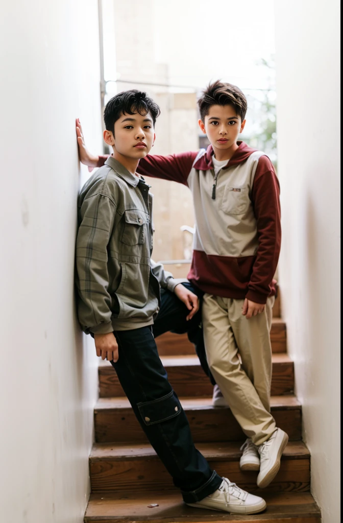 Three boys standing and posing for photo
