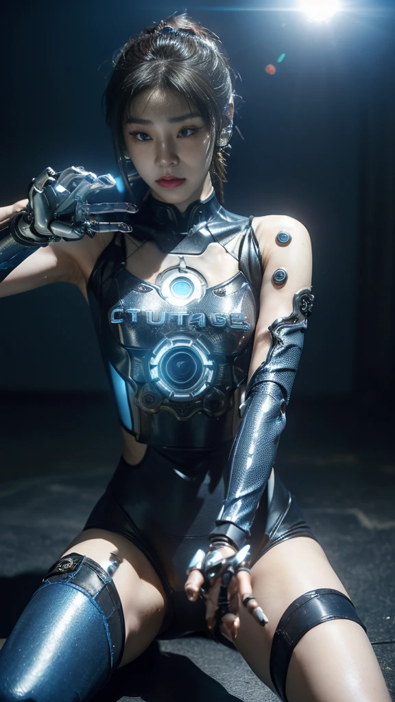 (((A woman with a mechanized body))), dynamic podium: 1.3), (realistic:1.5), (realistic:1.4), 8k, Super detailed beautiful girl, 1 girl, (a sunny day:1.5), intricate body details, (short: 1.3), (highest quality: 1.0), (Super high sharpness: 1.0), (thin hair:1.4),（Beautiful and delicate depiction of eyes）,((((ride a motorcycle)))),unreal engine:1.4,photorealistic:1.4, skin texture:1.4, masterpiece:1.8,highest quality at best,(Wearing the communication headset、future city、((cybernetics))、Blue Wear、Metal fingers、long limbs、((joints are gears))