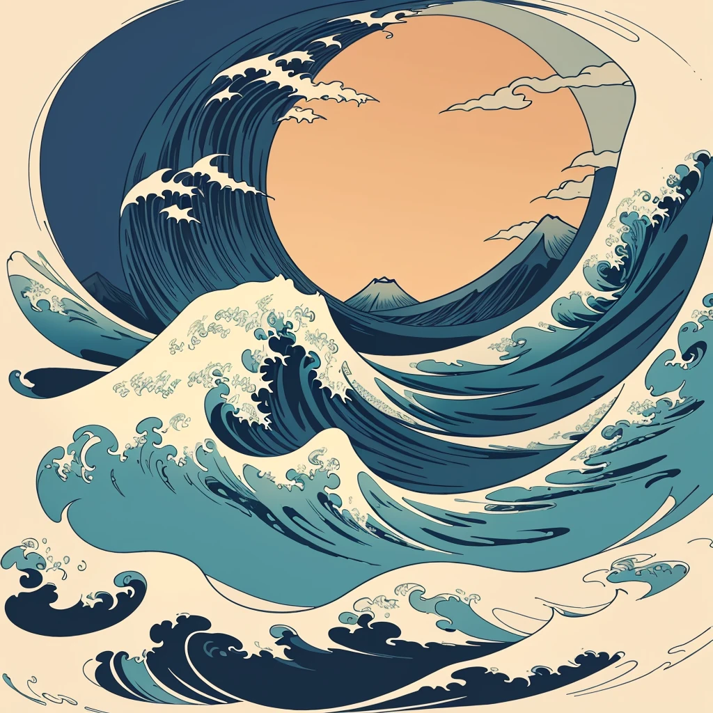 Generate a high-resolution image featuring a large, singular sun in the style of Katsushika Hokusai. The image should incorporate traditional Japanese aesthetics, with elements such as intricate line work, ukiyo-e composition, and a harmonious blend of colors."
Additional Details:
To refine the output, consider adding these details if the AI allows:
Style: "Traditional Japanese ukiyo-e"
Elements: "Elegant line work, gradient shading, and stylized clouds or waves"
Color Palette: "Warm tones with subtle gradients"
Background: "Natural elements like mountains, waves, or traditional Japanese scenery