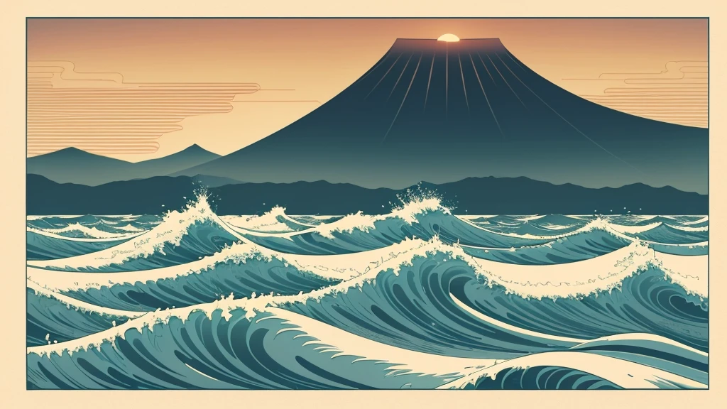 Generate a high-resolution image featuring a large, singular sun in the style of Katsushika Hokusai. The image should incorporate traditional Japanese aesthetics, with elements such as intricate line work, ukiyo-e composition, and a harmonious blend of colors."
Additional Details:
To refine the output, consider adding these details if the AI allows:
Style: "Traditional Japanese ukiyo-e"
Elements: "Elegant line work, gradient shading, and stylized clouds or waves"
Color Palette: "Warm tones with subtle gradients"
Background: "Natural elements like mountains, waves, or traditional Japanese scenery