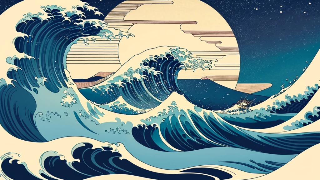 Generate a high-resolution image featuring a large, singular sun in the style of Katsushika Hokusai. The image should incorporate traditional Japanese aesthetics, with elements such as intricate line work, ukiyo-e composition, and a harmonious blend of colors."
Additional Details:
To refine the output, consider adding these details if the AI allows:
Style: "Traditional Japanese ukiyo-e"
Elements: "Elegant line work, gradient shading, and stylized clouds or waves"
Color Palette: "Warm tones with subtle gradients"
Background: "Natural elements like mountains, waves, or traditional Japanese scenery