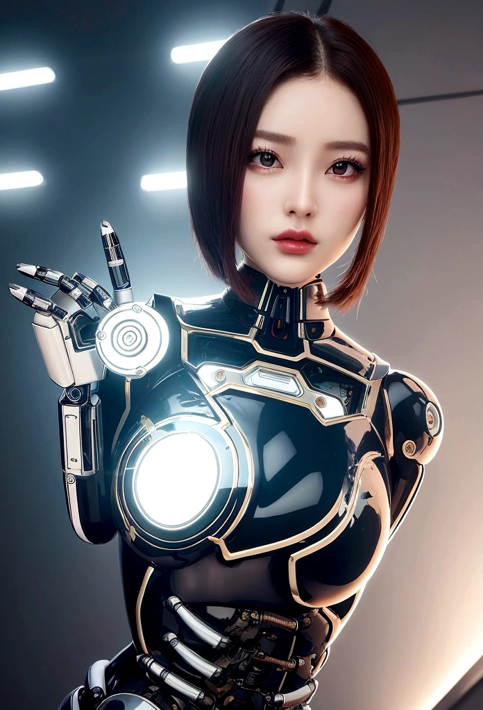 beautiful female android, retro robot body