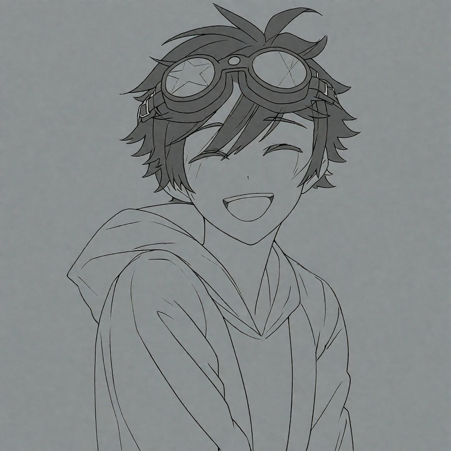 a drawing of a boy with goggles on his head, clean anime outlines, perfect lineart, clean lineart, thick lineart, line art!!, thick black lineart, lineart, simple lineart, inspired by Okumura Togyu, bold lineart, young anime man, lineart behance hd, extremely fine ink lineart. black hair, goggles on head.
