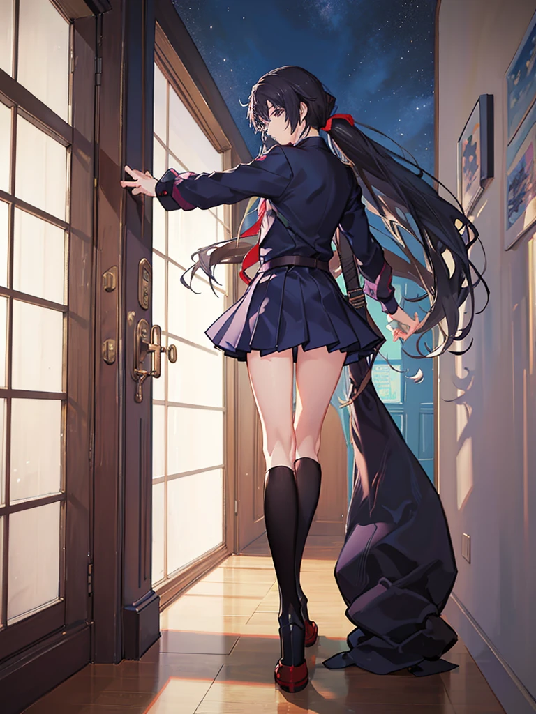 anime boy in  standing in front of a door, anime visual of a cool boy, anime moe artstyle, cool anime boy, smooth anime cg art, jk uniform, hanayamata, noire moody scene, an anime boy, by Jin Homura, anime best boy, anime boy with long hair, kurumi date a live model