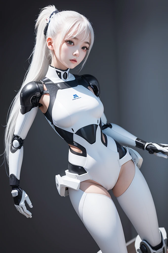 Girl with white ponytail long robot body