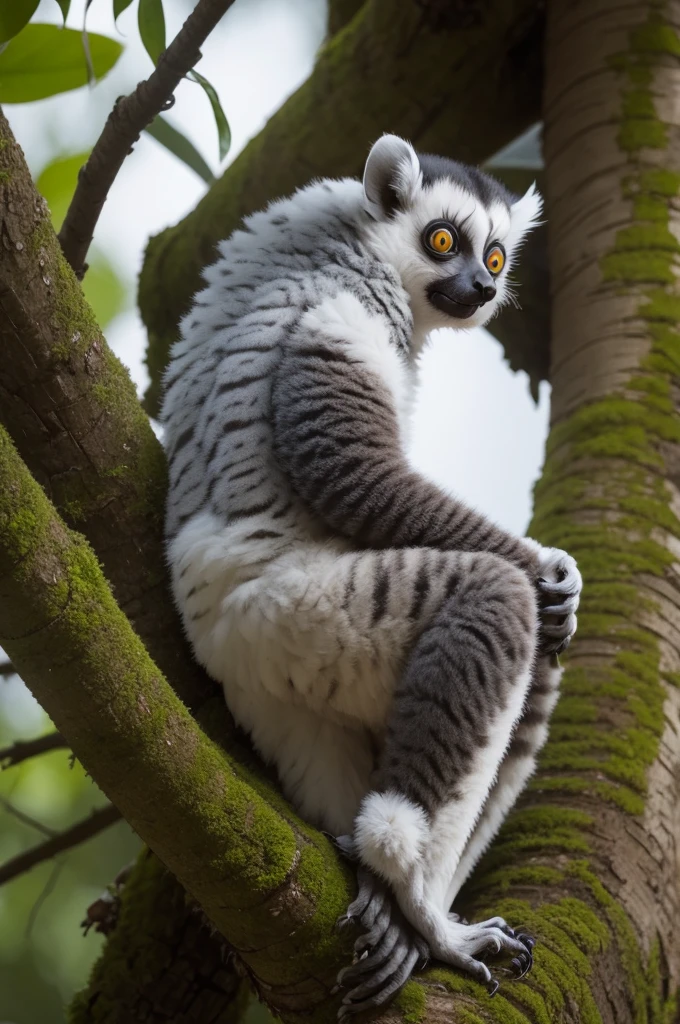 Morty, the lemur, clinging to the feet of an eagle