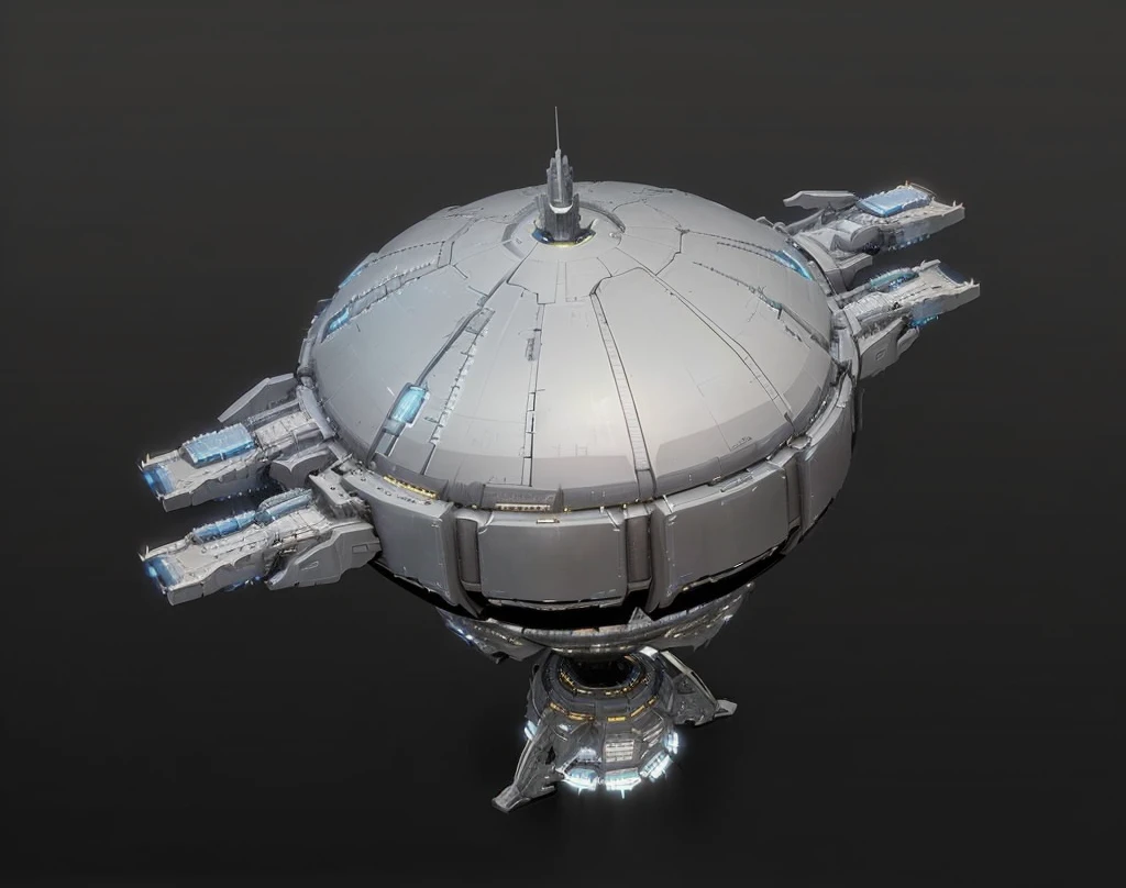 a close up of a futuristic spaceship with a large dome, detailed spaceship, scifi spaceship, industrial humanity spaceship, spaceship, scifi space station, scifi base, hard surface model, ancient space ship, kitbashing component, small starship near, spaceship hull texture, super scale rendered, futuristic outpost building, detailed spacecraft, lone industrial!!! spaceship!!, brutalist space ship