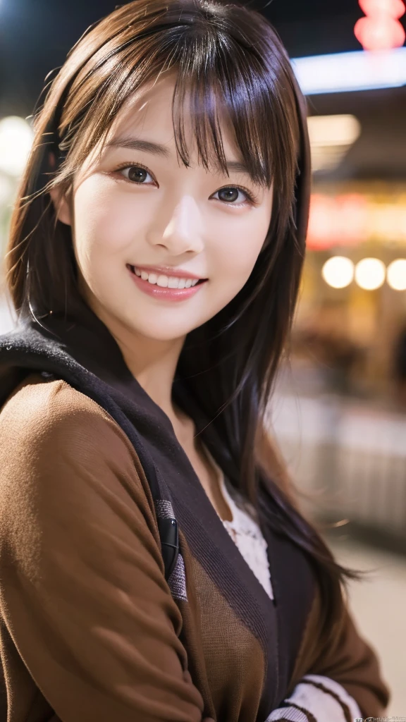 ulzzang -6500-v1.1, (Raw photo:1.2), (Photorealsitic), a beautiful detailed girl, (Real: 1.4), extremely detailed eye and face, beatiful detailed eyes, Very beautiful night illumination:1.5, (( women winter fashion:1.3, Ultra-realistic pantyhose:1.2))、selfee、Instagram、game_nffsw, huge filesize, hight resolution, ighly detailed, top-quality, [​masterpiece:1.6], illustratio, ighly detailed, nffsw, finely detail, top-quality, 8k wallpaper, Cinematographic lighting, 1girl in, 17 age, perfect body type, cute droopy eyes beautiful big eyes、Pieckfinger, ((masutepiece)), Best Quality, 1girl in, eye shadow,  Portrait, ((FULL BODYSHOT:1.4))、(Very affectionate smile:1.2)、realistic skin textures、shinny skin、Exposed thighs!!!