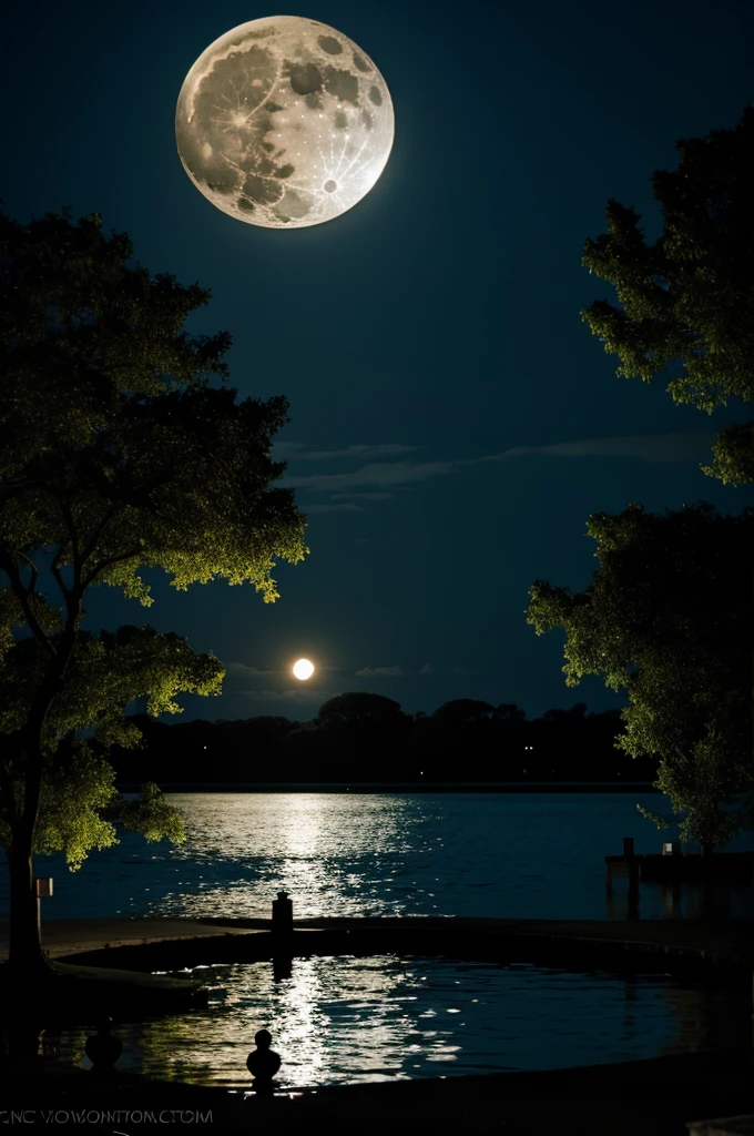 Lagoon at night with full moon of terror

