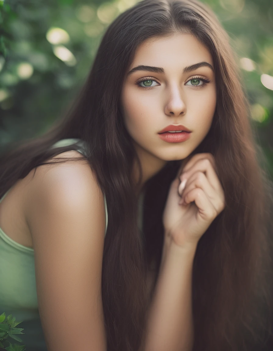 !create "19 years old caucasian, girl, brunette hair, highly detailed face and beautiful clear green eyes, big naturals , long hair, she is gya, bending over, seductive smirk" instagram 