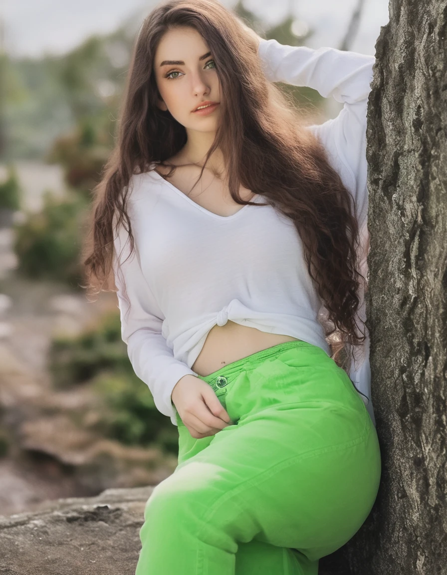 !create "19 years old caucasian, girl, brunette hair, highly detailed face and beautiful clear green eyes, big naturals , long hair, she is gya, bending over, seductive smirk" instagram 