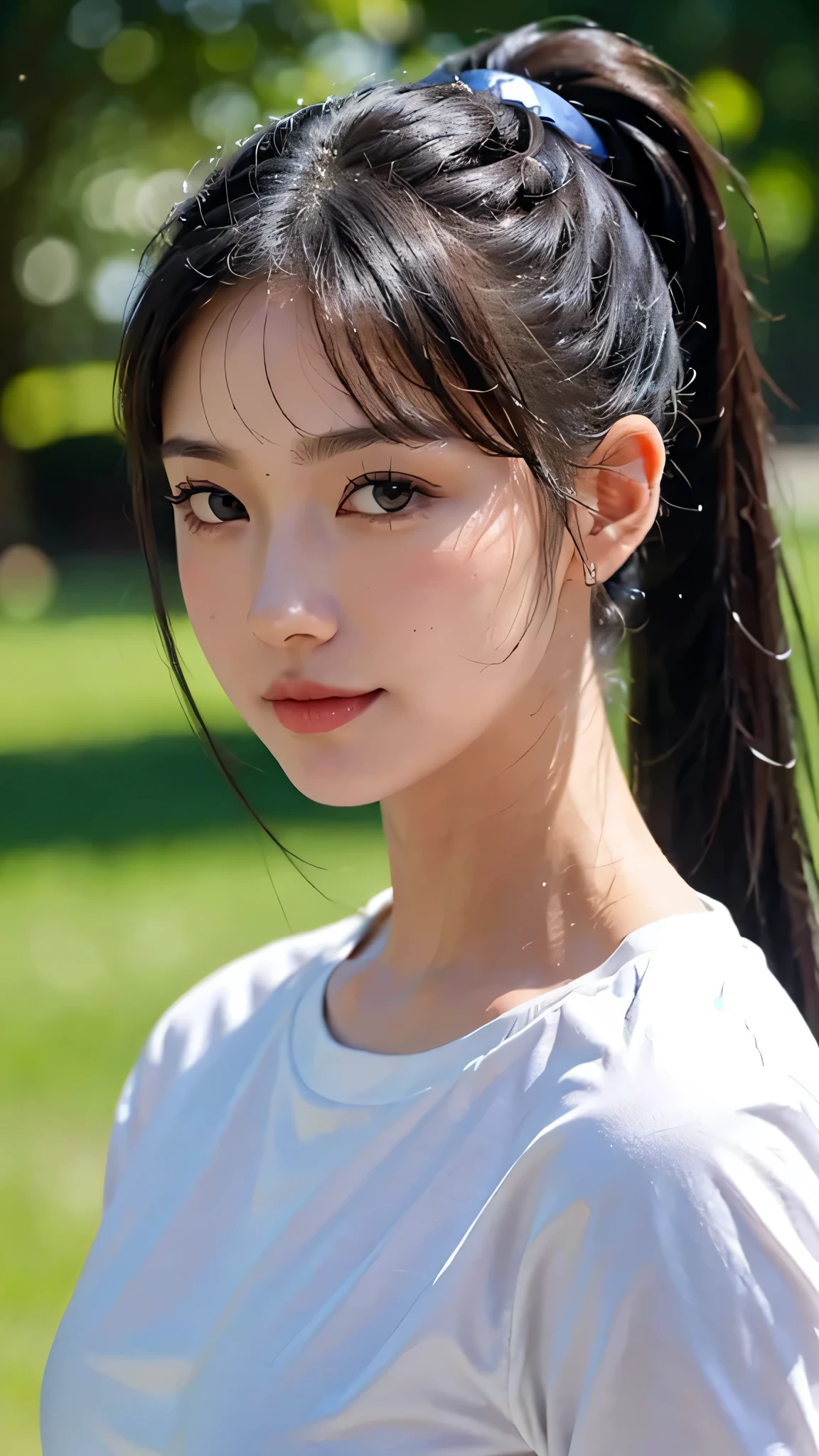dress,outdoors,Urban Park,On the lawn,One woman,close up face,fully body photo,masutepiece, The highest image quality, High quality, the background is clear,Beautiful woman, Japanese, Detailed, Ultra-detailed, finely detail, hight resolution, 8K Wallpaper, Perfect dynamic composition, Beautiful detailed eyes ,Detailed eyes, Detailed skin, Beautiful skin, 超hight resolution, (reality: 1.4),Very beautiful woman, Slightly younger face, Beautiful skin, slender, (Ultra photo realsisim), (hight resolution), (8K), (Very detailed) (beautifully detailed eyes), (super detailed), (Detailed face), view the viewer, Fine details, Detailed face, Staring straight ahead, Staring straight ahead, photos realistic, Bright lighting, Professional Lighting, Black hair,poneyTail,a baby face,sixteen years old,Hairstyle: ponytail,Long ponytail hairstyle,slight smile,
