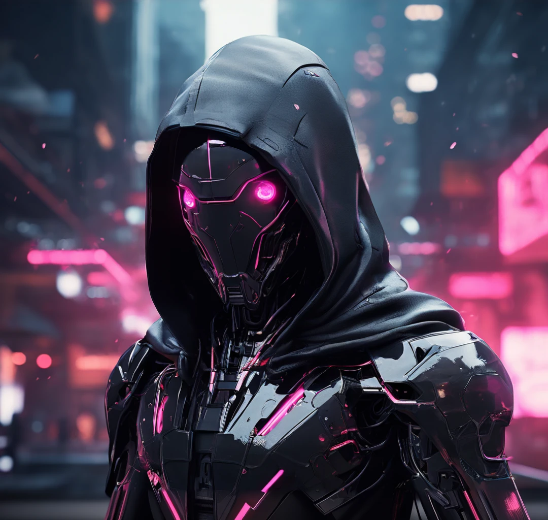 hooded and hooded man in a city, cyberpunk iron man, hiper-realistic cyberpunk style, cyberblack, cyberpunk art ultrarealistic 8k, cyber universe style, cyberpunk character, cyber suit, cyberpunk knight, cyberpunk hero, cyberpunk assin, cyberpunk armor, 8k 3D rendering character art, muted cyberpunk style, cyberpunk suit, cyberpunk soldier