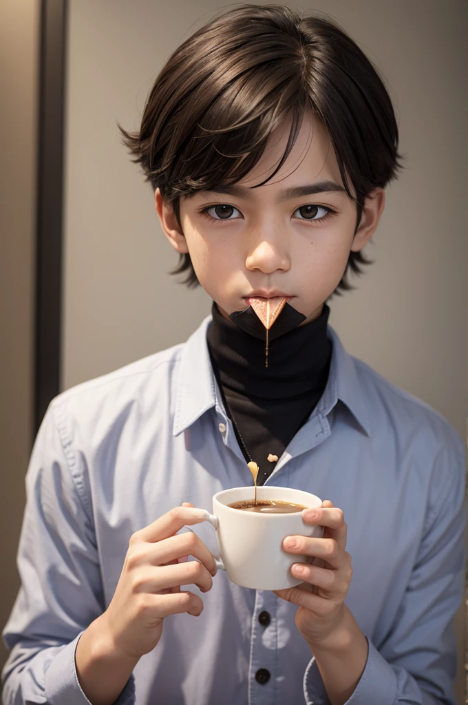 Boy eating triangular coffee candy