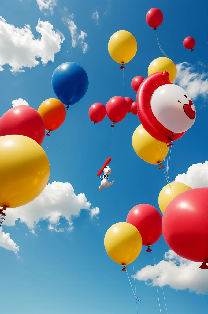 Create a photo of Snoopy with 5 balloons and in each balloon a centered letter forming the name Elías