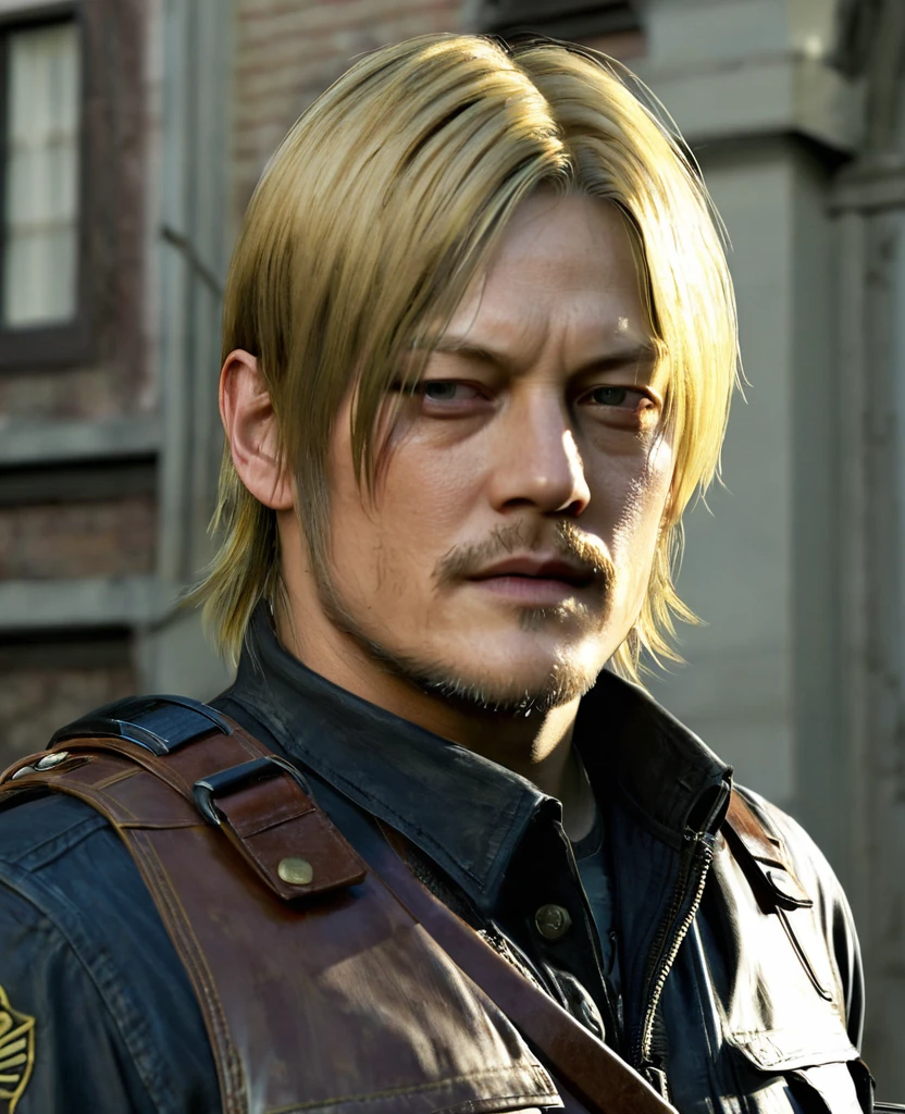 Norman Reedus with golden hair as Leon Scott Kennedy from Resident Evil 4 3D