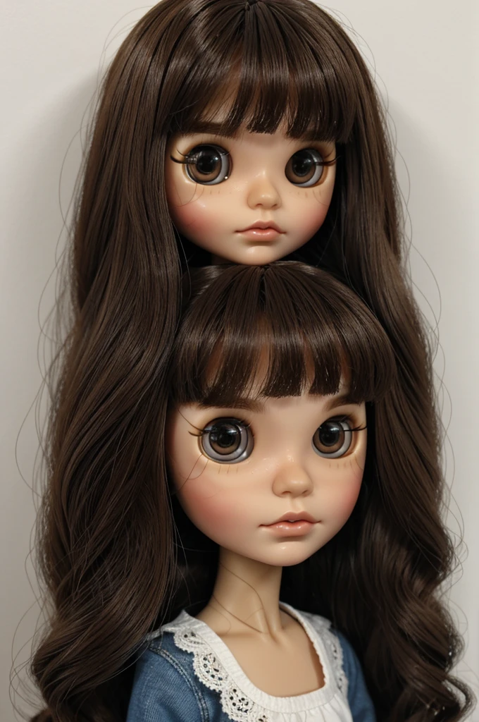 blythe doll without bangs,that has black hair and brown eyes