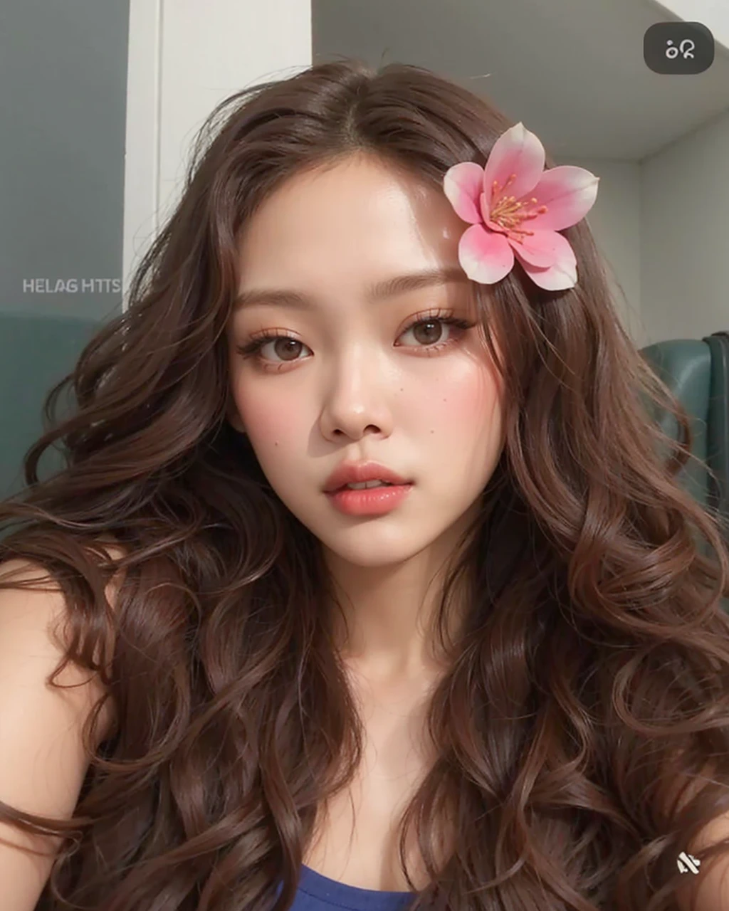 an idol jennie kim with black curly hair in a selfie 