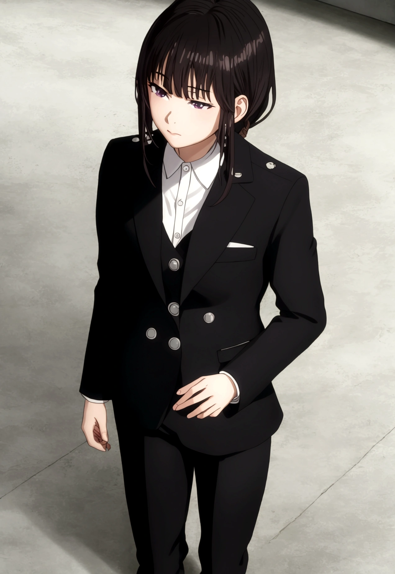 masterpiece, best quality, very aesthetic, absurdres
wlop miimalism
cinematic lighting
1girl, aged up
walking in the alley black suit white collar shirt
perspective from above
cyberpunk, neon