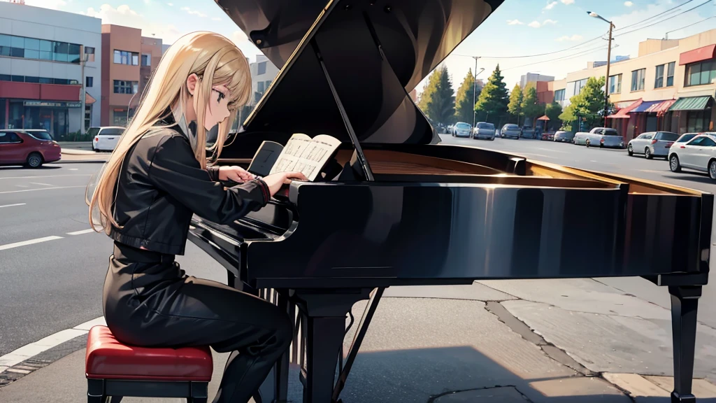 One playing the piano in a parking lot 