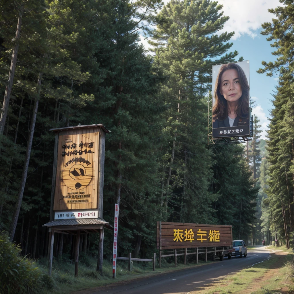a wooden billboard in the middle of a forest with the following phrase written in PORTUGUESE : Telling stories